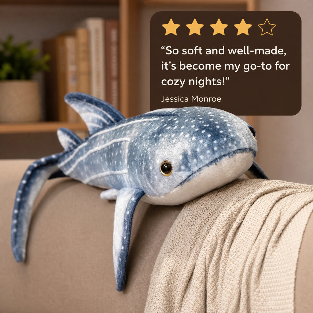 Whale Shark Plush Toy with Soft Blue Spotted Design - Image témoignage