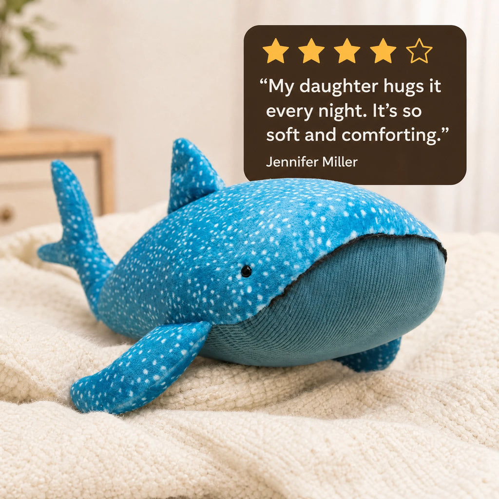 Whale Shark Plush with Spotted Blue Pattern and Soft Fabric - Image témoignage