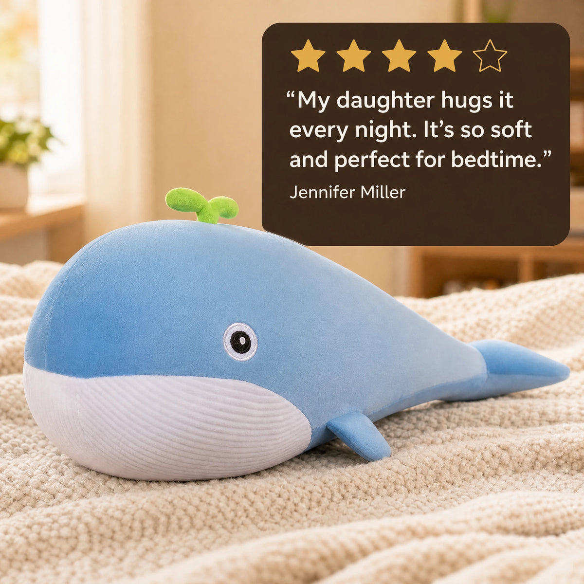 Whale Stuffed Animal with Bean Sprout Detail - Image témoignage