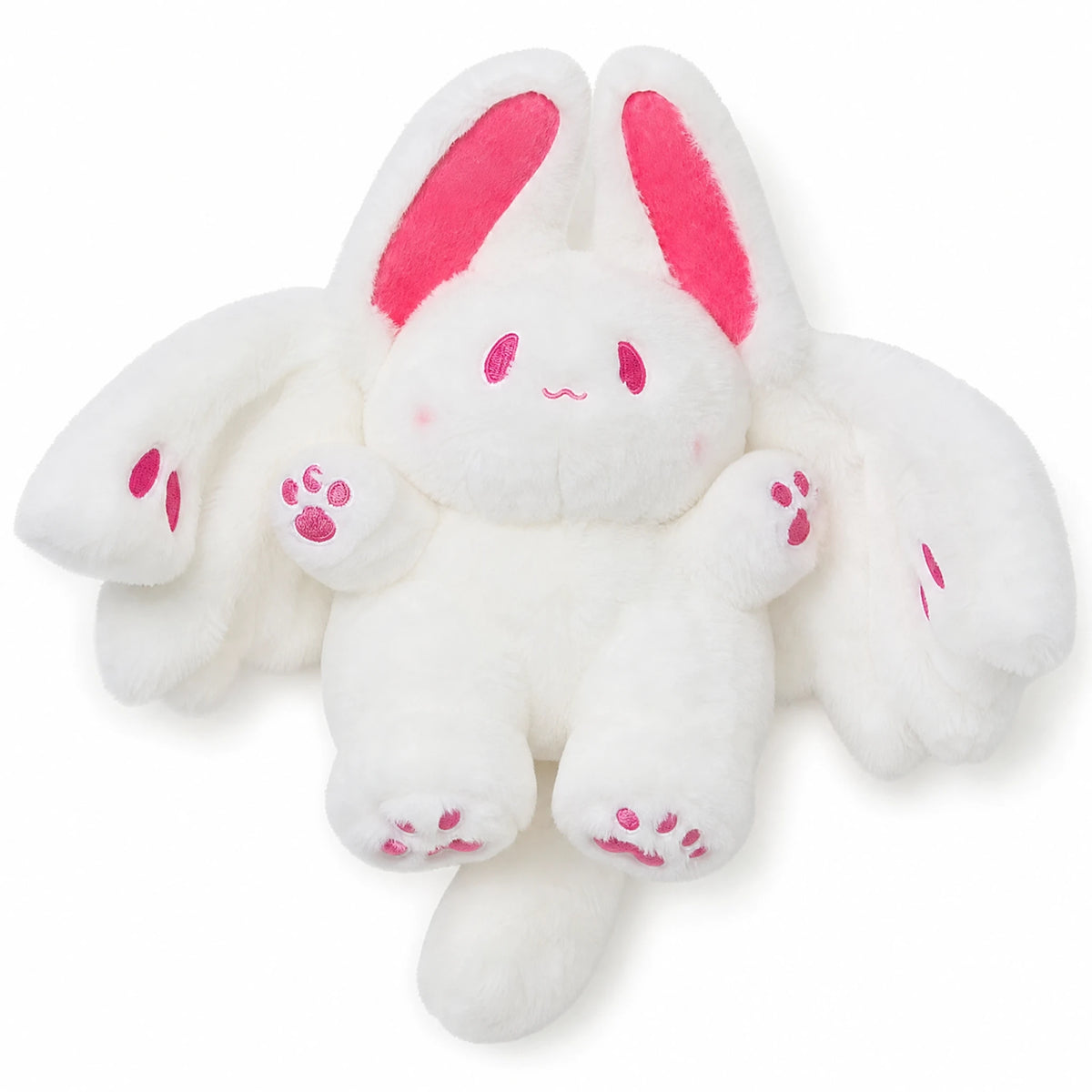 White Bat Plush with Pink Paw Details and Soft Wings - Fond blanc