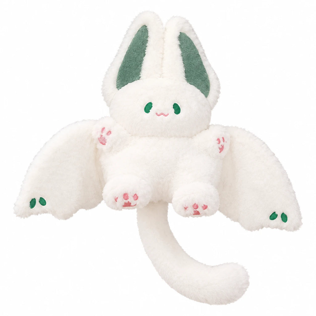 White Bat Plush with Pink Paw Details and Soft Wings - Green / 10in / 25cm … (4 tailles)