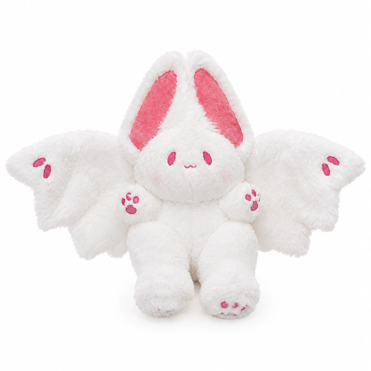 White Bat Plush with Pink Paw Details and Soft Wings - Pink / 10in / 25cm … (4 tailles)