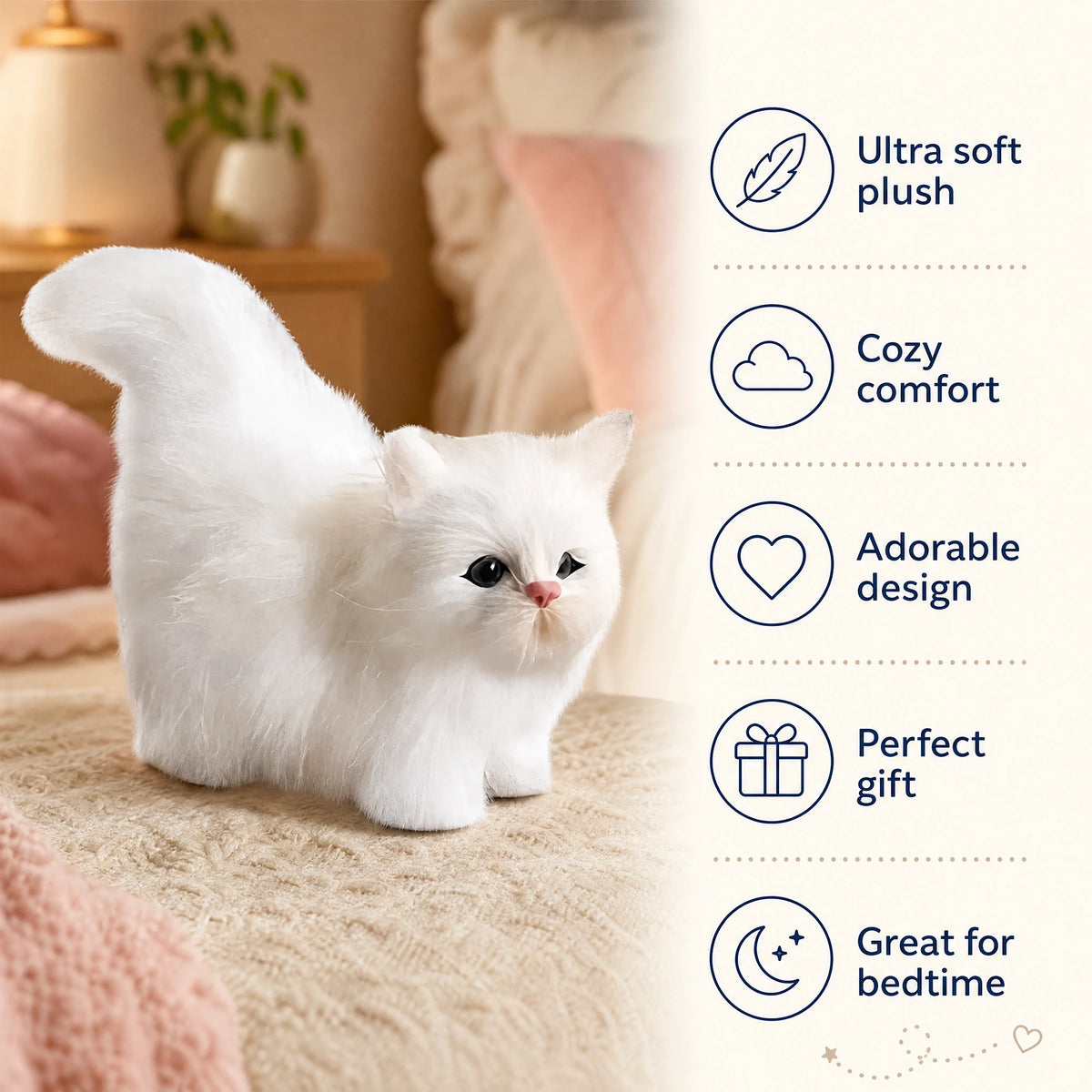 White Cat Plush with Long Fluffy Fur - Bénéfices produit