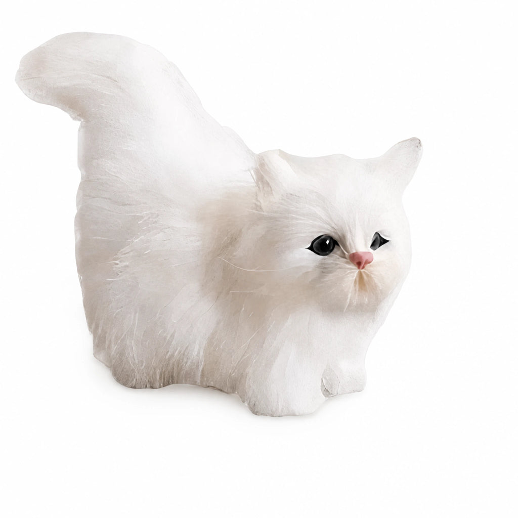 White Cat Plush with Long Fluffy Fur - Fond blanc