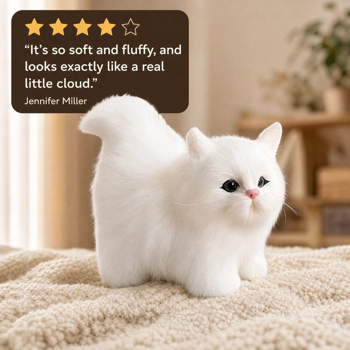 White Cat Plush with Long Fluffy Fur - Image témoignage