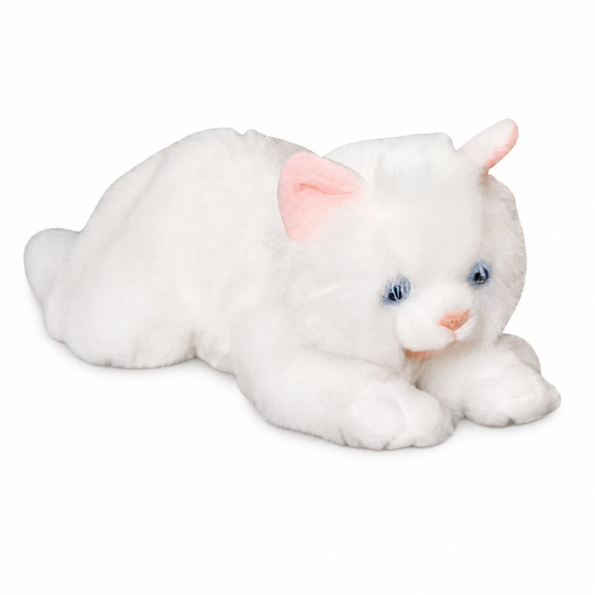 White Kitten Plush in Playful Lying Position - Fond blanc