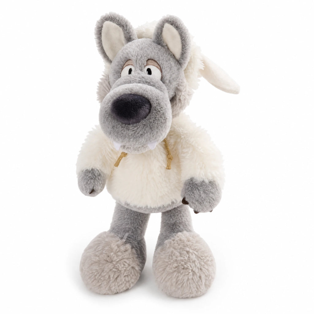 Wolf Plush in Sheep Costume with Soft Two-Tone Fur - Fond blanc