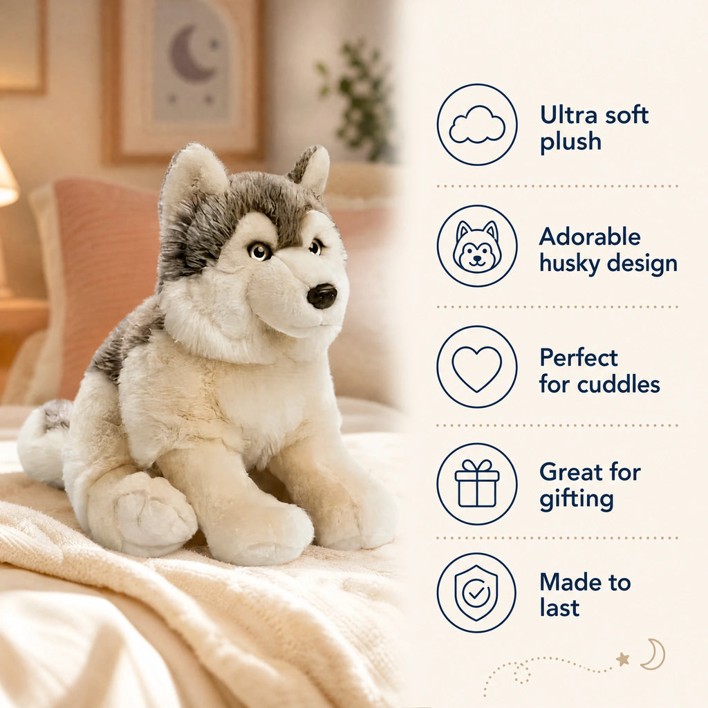 Wolf Plush with Realistic Gray Fur and Soft Texture - Bénéfices produit