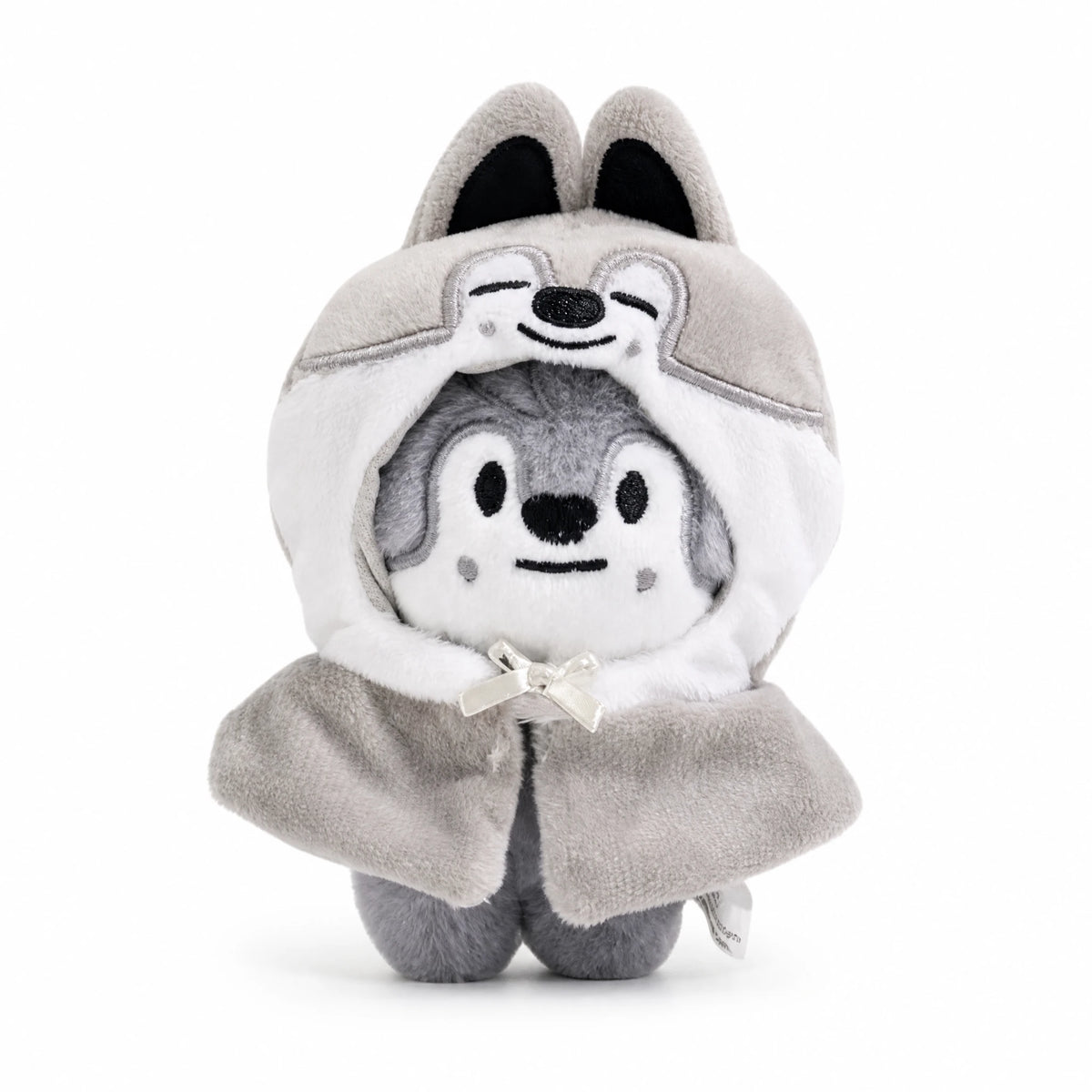 Wolf Plush with Removable Gray Hood and Soft Fabric - Fond blanc