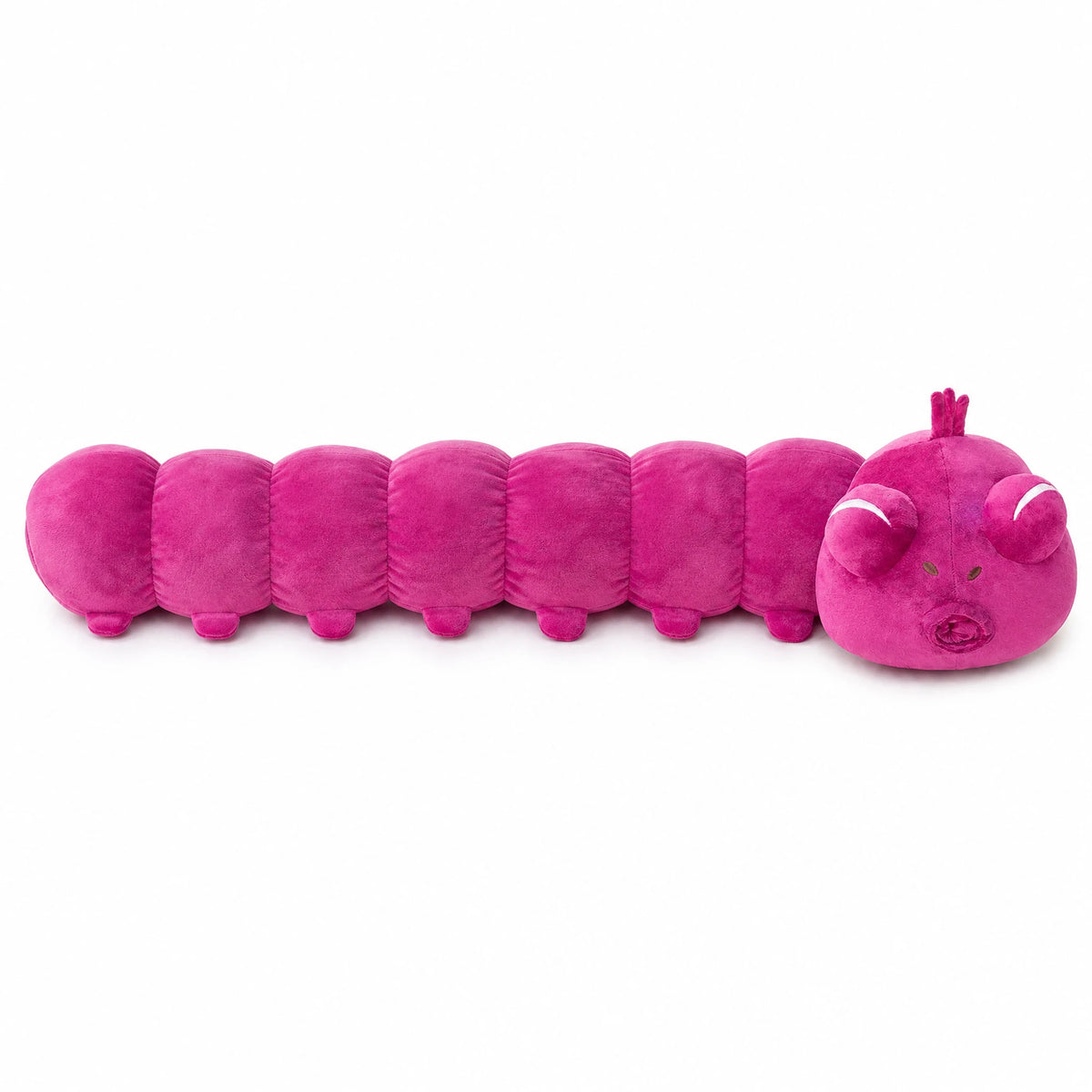 Worm Plush Toy with Segmented Pink Body Design - Fond blanc
