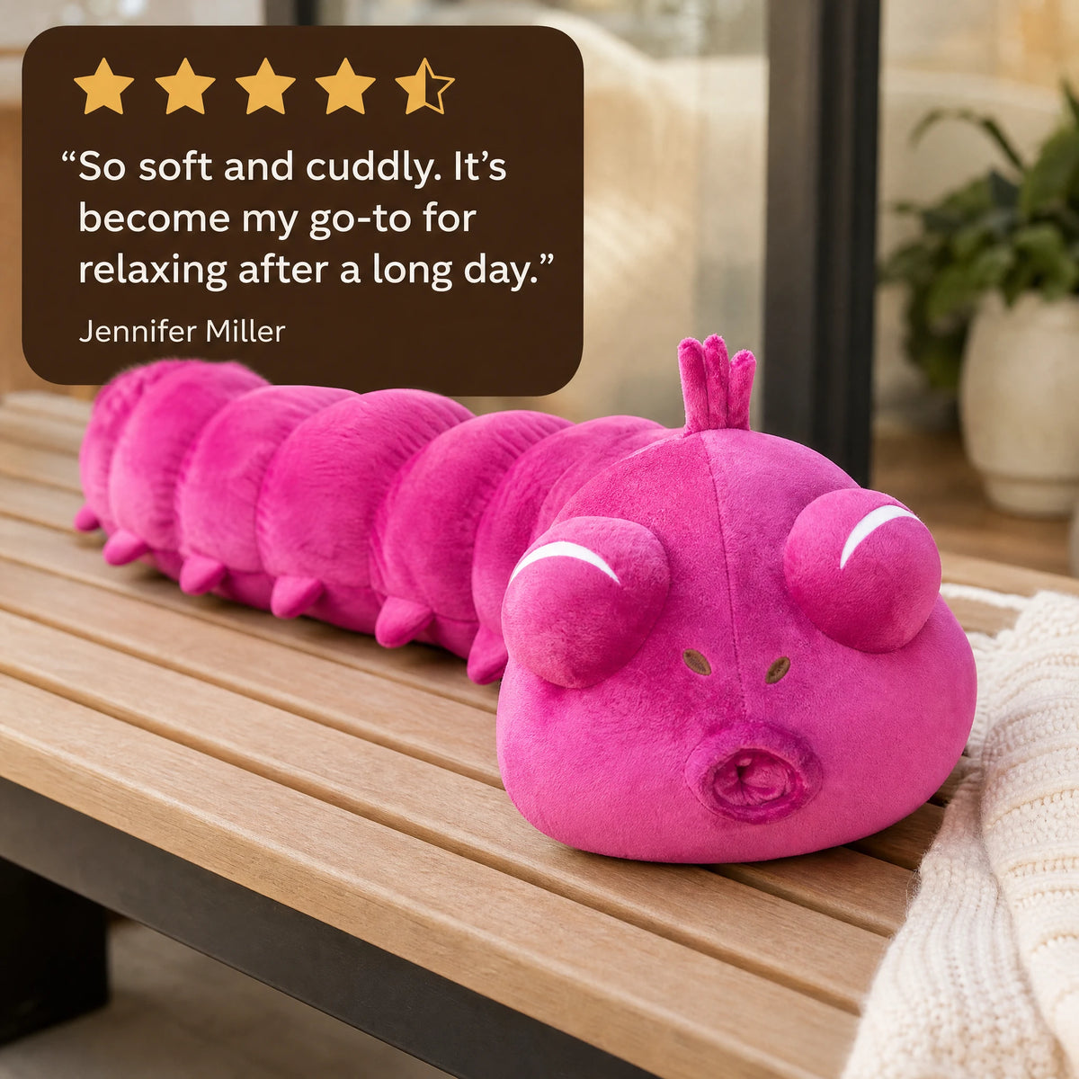 Worm Plush Toy with Segmented Pink Body Design - Image témoignage