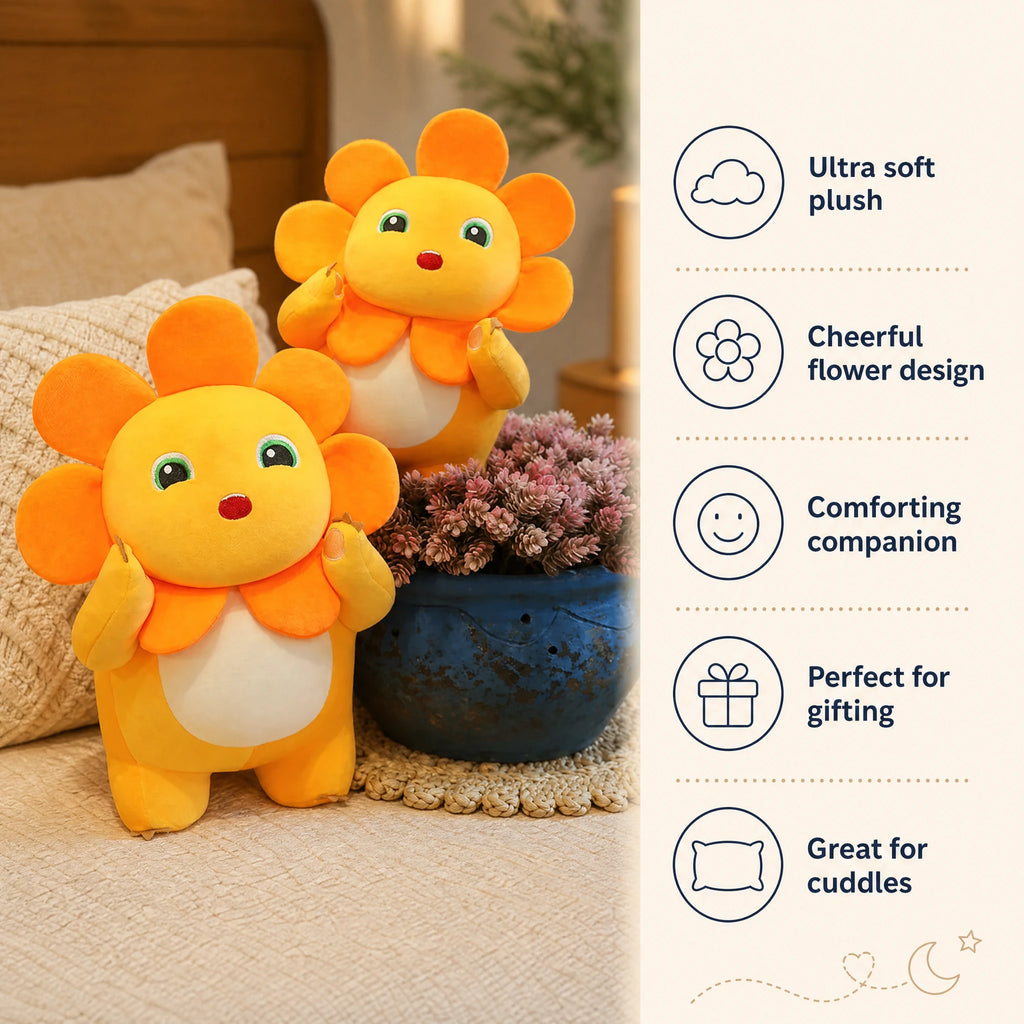 Yellow Dinosaur Plush with Smiling Face and Flower Crown - Bénéfices produit