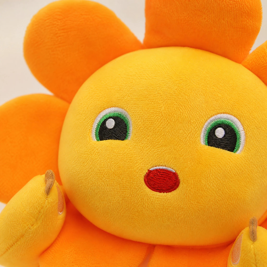 Yellow Dinosaur Plush with Smiling Face and Flower Crown - Détail matière