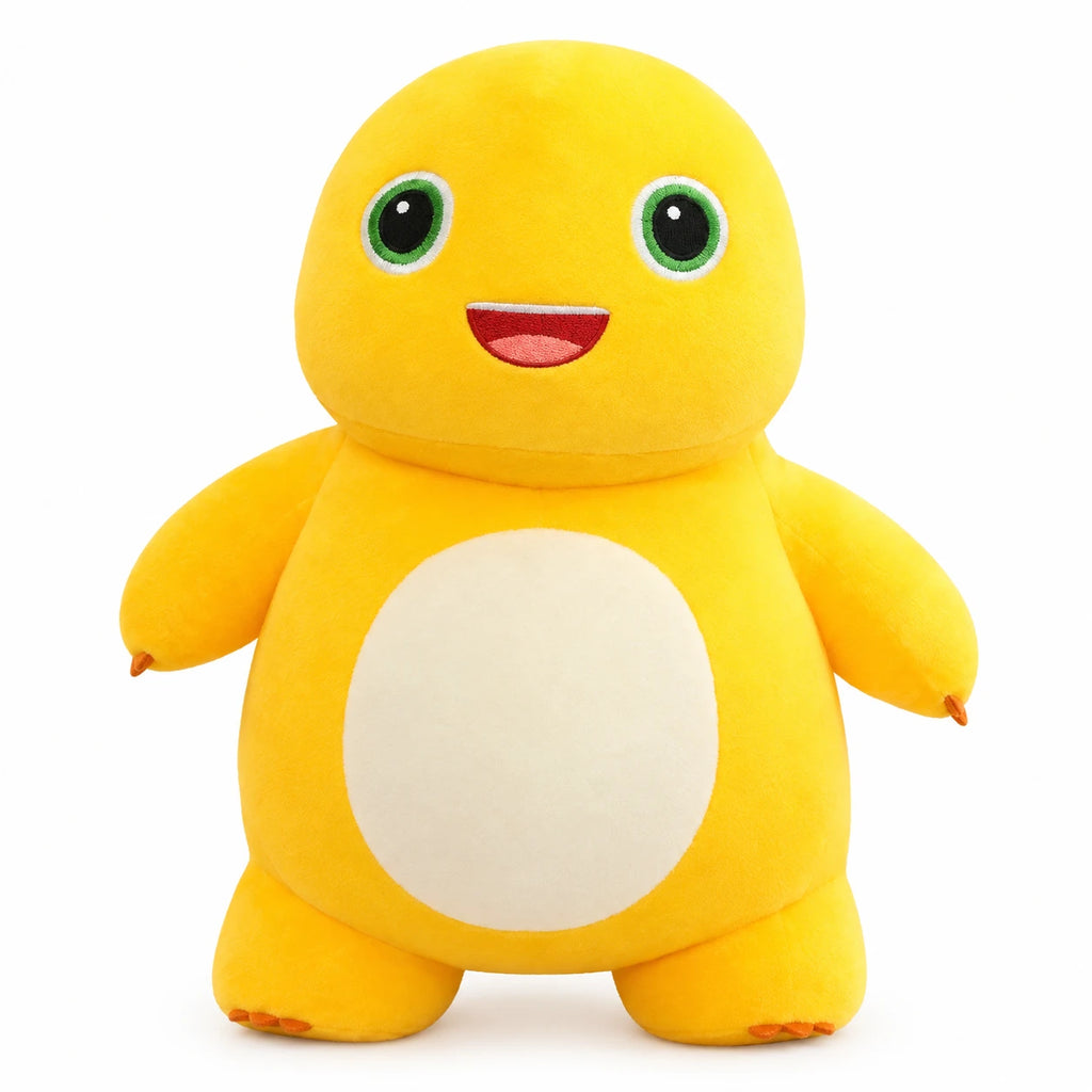 Yellow Dinosaur Plush with Smiling Face and Flower Crown - Laughing